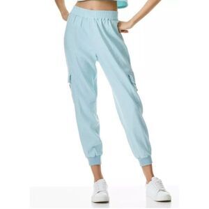 Alice + Olivia Size Small Blue Linen Viscose High Waisted‎ Cargo Jogger Pants